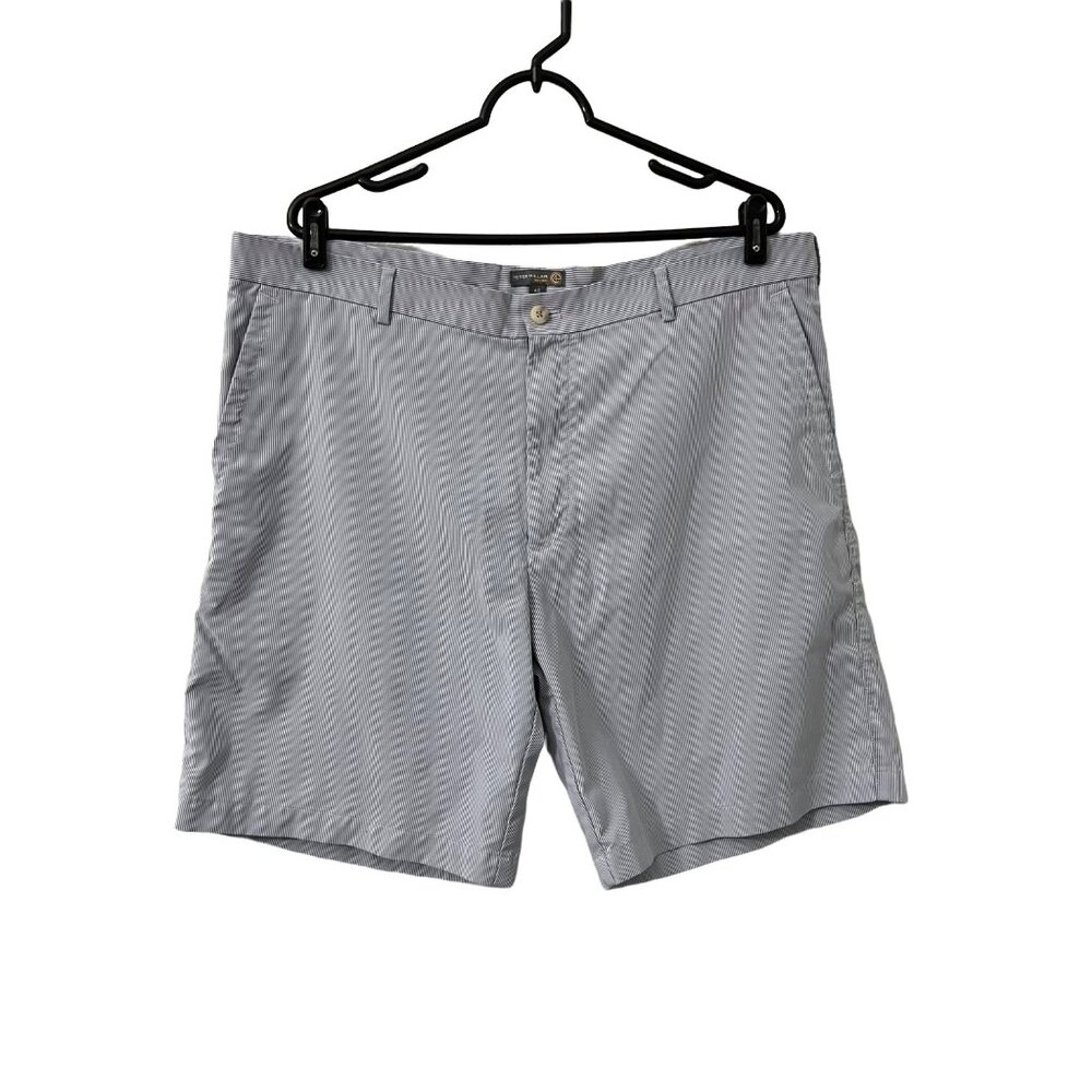 Peter Millar Mens Wicking White Blue Striped Golf Flat Front Shorts Size 40
